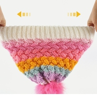 Ensemble deux pièces bonnet et gants en tricot pour enfants d'hiver à pompon tendance Dégradé de couleurs Plus polaire Bonnet chaud pour enfants