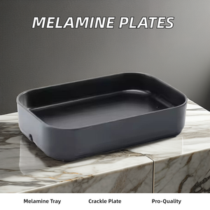 Assiettes en plastique de restaurant en mélamine rectangulaire noire plateau de service de plat de poisson durable BBQ empilable <span class=keywords><strong>Promo</strong></span> Camping coloré - Product Image 6