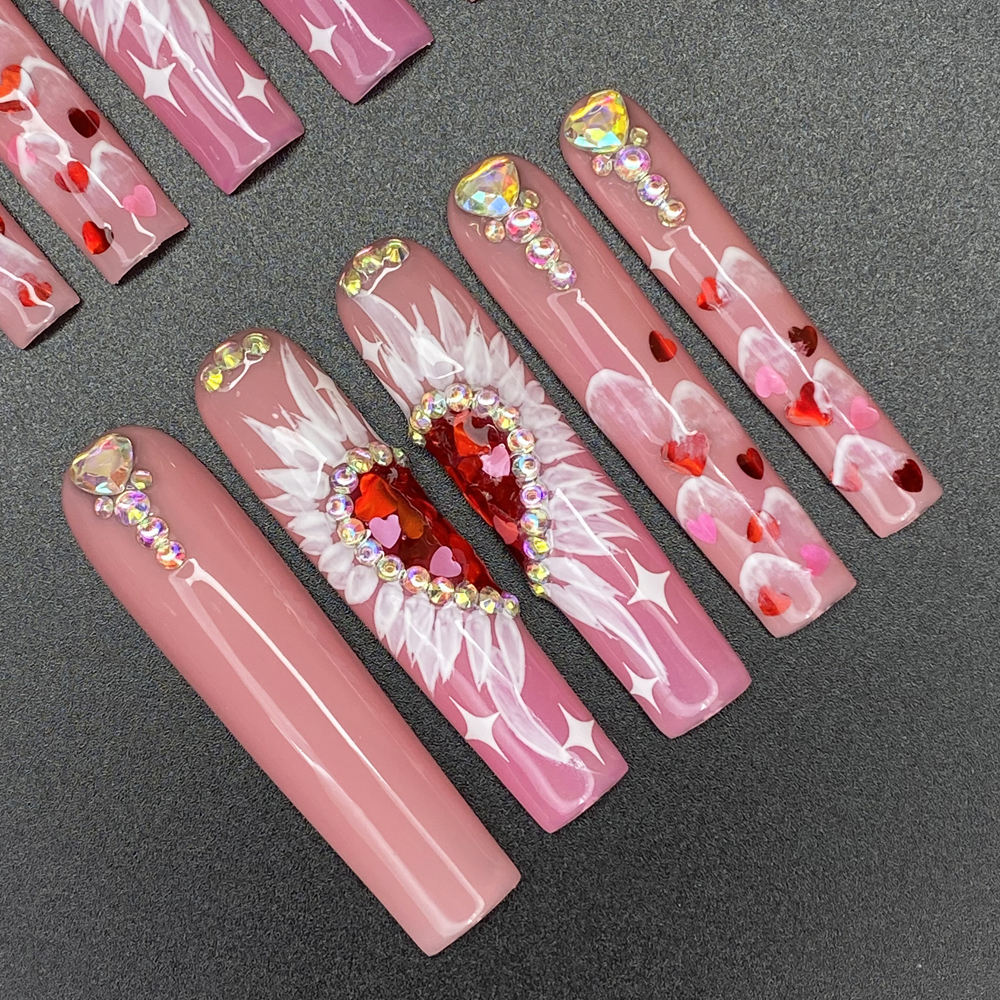 New Arrive Unique Design Hand Paint Gorgeous False Nails Art Wholesale Luxurious 10PCS Reusable Acrylic Handmade Press Ons Nails