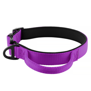 Kerah Anjing Peliharaan dengan Pegangan untuk Latihan Anjing dan Perangkat Keras Logam Hitam Matt Gesper Pengunci Keselamatan dan Cincin Logo Pribadi Kustom - Product Image 3