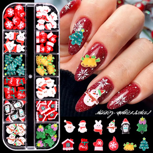 Vente chaude 3D 12 grilles Nail Art décorations mignon résine bonhomme de neige et <span class=keywords><strong>arbre</strong></span> de noël pour bricolage ongles conceptions pour décor de noël - Product Image 1