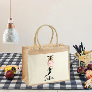 <b>Personalised</b> Large Capacity Natural Color Print Logo Reusable Favor Finds Letter Pattern Shopping <b>Bags</b> Plain for Purple Jute - Product Image 3