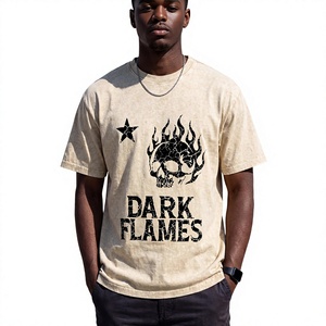 Custom Mens Vintage Washed Graphic T <b>Shirt</b> Oversized Streetwear <b>Flame</b> Skull Print Short Sleeve Crew Neck Cotton Casual Tee - Product Image 1