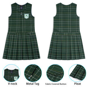 女の子用グリーンチェック柄ジャンパー制服ピナフォアドレス通気性コットン小中学生用 - Product Image 4