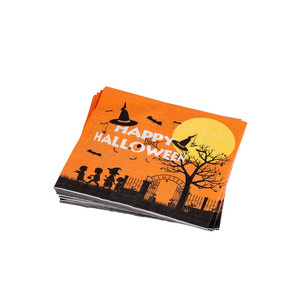 LOT DE 12 NAPPELS EN PAPIER ORANGE POUR HALLOWEEN 16,5X16,5CM - Product Image 1