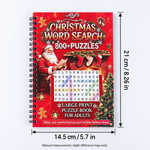 Livre de puzzles de <span class=keywords><strong>mots</strong></span> de Noël en gros, grands caractères, plus de 800 puzzles pour adultes et seniors, reliure spirale, livre d'activités de vacances, cadeau - Product Image 6