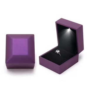 EQ Custom Logo Luxury Wood Wedding Ring Pendant Jewelry <b>LED</b> <b>Light</b> Square Shape Lacquered Finish Hasps Closure Pendant <b>Box</b> - Product Image 5