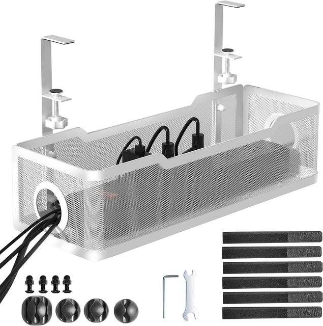 Under Desk Cable Management Tray Cable Management Under Desk No Drill, Cable Tray with Clamp for Desk Wire Management