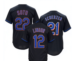 Maillot de baseball noir pour hommes SOTO # 22 LINDOR # 12 SCHERZER # Maillot de supporter en polyester respirant à manches courtes, avec 21 points de couture pour nom et numéro - Product Image 1