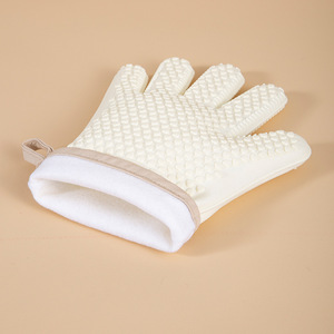 Silicone Heat-Resistant Gloves Five-Finger Cotton-Lined Thickened Oven Mitts Microwave Safe Non-Slip High Temperature Baking - Product Image 1
