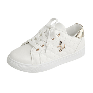 Zapatillas Deportivas Blancas Acolchadas de Piel Sintética para Mujer <span class=keywords><strong>con</strong></span> Detalles Dorados y Cordones, Calzado Informal para Uso Diario - Product Image 5