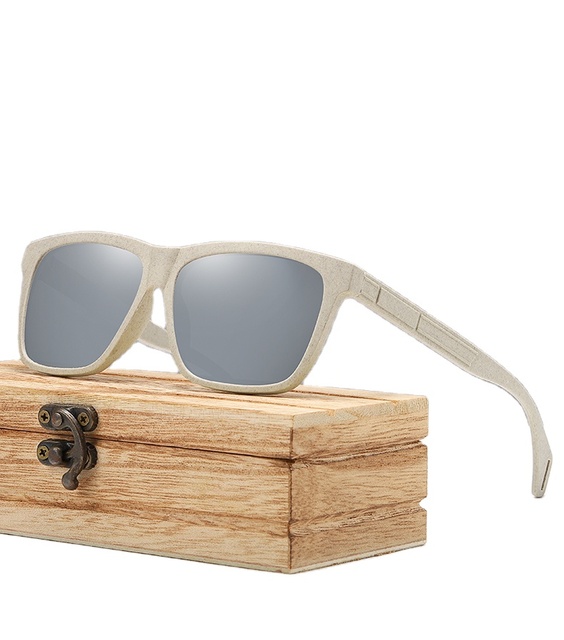 Glass Fashion Eco Friendly Recycled Custom Logo Wheat Straw Frame Wooden Polarized Sunglasses for Men and Women