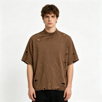 T-shirt DTG Kornit personnalisé, col montant, style streetwear, effet vieilli et déchiré, poids lourd, directement de l'usine OEM