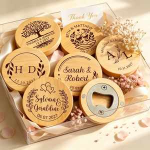 Abridor de Botellas Redondo Grabado Personalizado, Sacacorchos Magnético de Madera para Bodas, Herramientas para Abrir Bebidas, Recuerdos de Boda para Invitados - Product Image 2