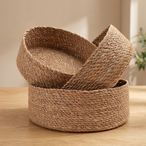 Modern Woven CoCo Seagrass Eco-Friendly Multifunction <b>Round</b> Storage <b>Baskets</b> Shallow <b>Wicker</b> Bread Serving Fruit Food Storage - Product Image 4
