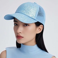 Gorra de béisbol de malla de 6 paneles deportiva personalizada para mujer, gorra de camionero ostentosa de verano, ala curvada, purpurina Multicolor, fruta, Popelina, leopardo