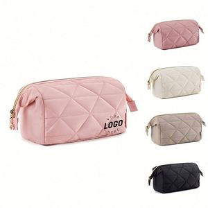 Sac en coton matelassé portable personnalisé, essentiels de voyage moelleux avec fermeture à glissière, trousse de maquillage pratique - Product Image 1