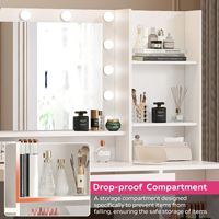 Table de maquillage blanche de style nordique avec miroir LED circulaire rétroéclairé et pieds en bois