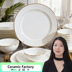 Thời Trang Mới Vàng Trắng Gốm Bộ Đồ Ăn Đặt Thân Thiện Với Môi Phong Cách Phương Tây Đồ Ăn Tùy Chỉnh Bộ Đồ Ăn - Product Image 1