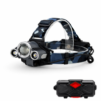 Lampe frontale industrielle à trois faisceaux avec lumière rouge, torche frontale rechargeable, projecteur de sécurité arrière, faisceau large pour travaux d'urgence