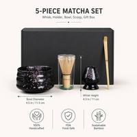 Meilleure Vente : Ensemble Matcha Fait Main 4 Pièces – Serviette de Thé, Cuillère en Bambou, Fouet Chasen, Support et Bol en Céramique – Coffret Cadeau Matcha