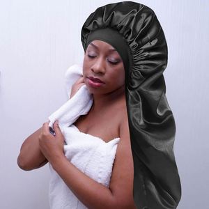 Promotion Women Soft Elastic Band Silky Sleeping Cap Big Bonnets Long Satin Bonnet for <b>Braids</b> Hair Care - Product Image 4