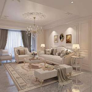 أطقم كنب لغرفة المعيشة بتصميم أوروبي فاخر من الخشب الصلب المنحوت، طقم أثاث منزلي راقٍ بتصميم فرنسي مكون من 1 2 3 قطع قماش بيضاء قابلة للدمج - Product Image 3