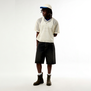 Oversized <b>V</b>-<b>Neck</b> Mesh Short Sleeve <b>T</b>-<b>Shirt</b> 100% Cotton Regular Fit Hip Hop Breathable Light Weight for <b>Men</b> - Product Image 1