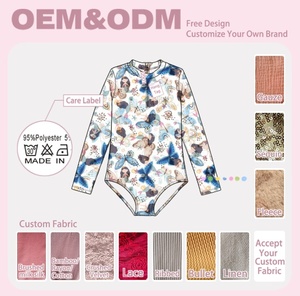 Trajes de Baño de Una Pieza de Manga Larga para Niñas, Personalizados, con Protección Solar UPF 50+, Secado Rápido, Estampado de Mariposas <span class=keywords><strong>y</strong></span> Hadas, Trajes de Baño para Niñas, Ropa de Playa para Niños ODM - Product Image 2