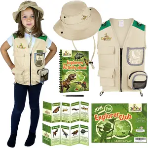 Allegro bambini explorer costume kit safari maglia e cappello, dinosauro e bug manuali educativi per le avventure all'aria aperta gioco di ruolo