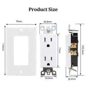 เต้ารับไฟฟ้าแบบ USB ไนลอน 15A 125V มาตรฐานอเมริกา แบบสองช่อง 2 ช่องเสียบปลั๊กไฟติดผนัง - Product Image 2