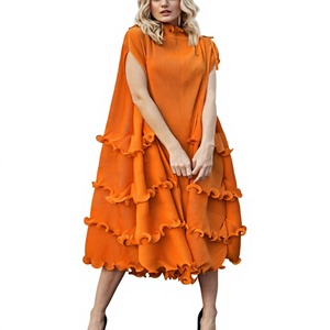 Elegante Abito Lungo Casual da Donna Africana, Plissettato con Volant, Stile Miyake, per Feste, Lunghezza al Pavimento, Naturale, Estivo, Taglie Forti - Product Image 3