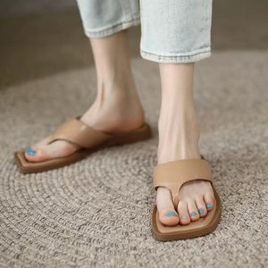女性のファッションビーチサンダル、つま先リングストラップ付きフラットスリッポン、レディースカジュアルスライド、ビーチサンダル、アウトドアホームシューズ - Product Image 6