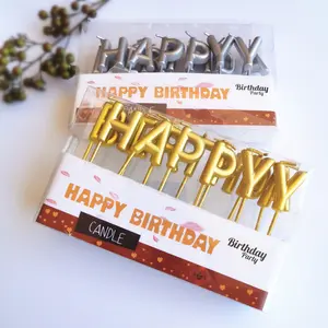 无烟大型派对主题金色/银色24件蛋糕字母不同语言镀金生日快乐字母蜡烛