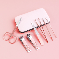 Offre Spéciale 7 pièces manucure pédicure ensemble haute qualité or Rose en acier inoxydable coupe-ongles ensemble coupe-ongles outils