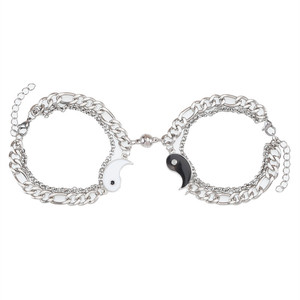 Go Party 2Pcs/Set Stainless Steel Jewelry Oil Drop <strong>Yin</strong> <strong>Yang</strong> Splicing Ball Magnetic Buckle Couple <strong>Bracelet</strong> Link Chains <strong>Bracelets</strong> - Product Image 5