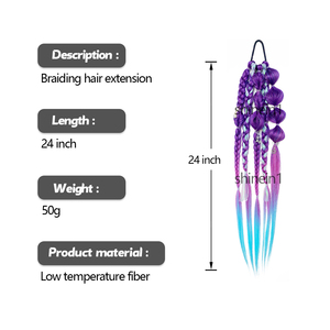 Shinein 24 pouces <span class=keywords><strong>bleu</strong></span> Ombre couleur pré-extensible tressage cheveux Yaki fait à la main Crochet tressé queue de <span class=keywords><strong>poney</strong></span> Extensions de cheveux - Product Image 2