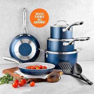 High Quality Ceramic Coated <b>Pots</b> <b>And</b> <b>Pans</b> Stainless Steel Handle 10-Piece Aluminum Cookware Set - Product Image 5