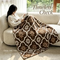 Tapisserie rétro à carreaux motif quatrefeuilles en polaire, couleur Espresso Beige Latte Mocha Marron, moelleuse, chaude et confortable, pour fauteuil, salon, coin ou bureau