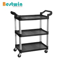 Chariot de service utilitaire noir pour la restauration, en alliage d'aluminium et plastique, capacité 50 kg, roulettes pivotantes, chariot de service alimentaire