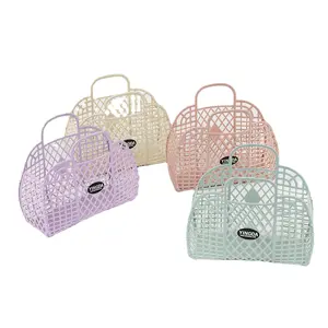 Personnalisé Rétro Vintage Pliable En Plastique Pvc Jelly Basket Sac Sac De Plage Sac À Main Sac À Main Pour Les Filles Femmes Party Favor Sacs