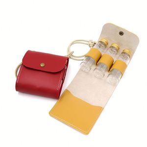 Camping Kit 3 <b>Jars</b> Foldable <b>Spice</b> Holder With Strap Pu Leather Seasoning Storage Bag - Product Image 1