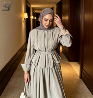 Ensemble musulman personnalisé en deux pièces pour femmes, haut plissé à volants, jupe longue ample, abaya modeste