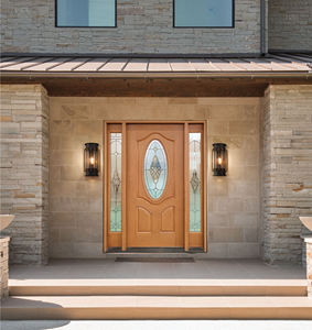 Porte extérieure préassemblée <span class=keywords><strong>en</strong></span> fibre de verre texturée <span class=keywords><strong>en</strong></span> bois d'acajou avec côté <span class=keywords><strong>en</strong></span> verre imperméable pour entrée - Product Image 4