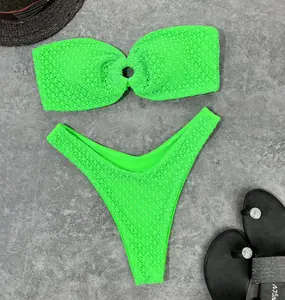 Bikini brasileño de pierna alta, bañador texturizado con 9 colores, detalles de anillo, disponible en 2022