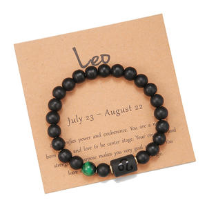 Pulsera del zodiaco para <span class=keywords><strong>hombre</strong></span> y mujer, pulsera de horóscopo con constelación de piedra de ónix negro mate de 8mm, regalos - Product Image 5
