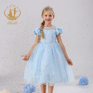 민첩한 새로운 도착 스카이 블루 아이 볼 가운 10 세 아기 소녀 꽃 드레스 공식 통신 생일 파티 드레스