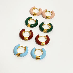 Waterproof Colorful Wholesale Oil Drop Enamel Christmas Clip 18K Gold Stainless Steel Small Circle Ear Buckle <b>Earring</b> - Product Image 1