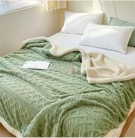 Couvertures à carreaux à double couche en peluche solide en flanelle de polyester épais et chaud et Sherpa pour l'hiver