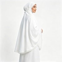 Ensemble Khimar blanc pour femmes, avec capuche intégrée, vêtements modestes, vêtements musulmans islamiques, longueur au sol